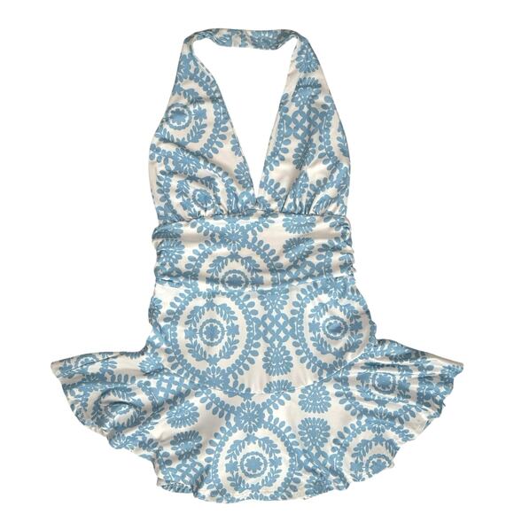 Boho Floral Print Backless Halter Romper Small Ruffle Hem Summer Resortwear READ - Picture 11 of 16